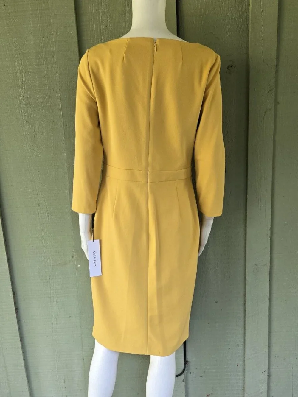 NWT CALVIN KLEIN Mustard Yellow Tie Neckline Sheath Dress 8
